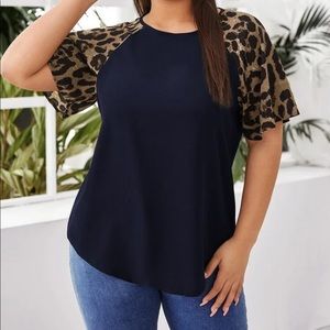Plus size leopard sleeve blouse